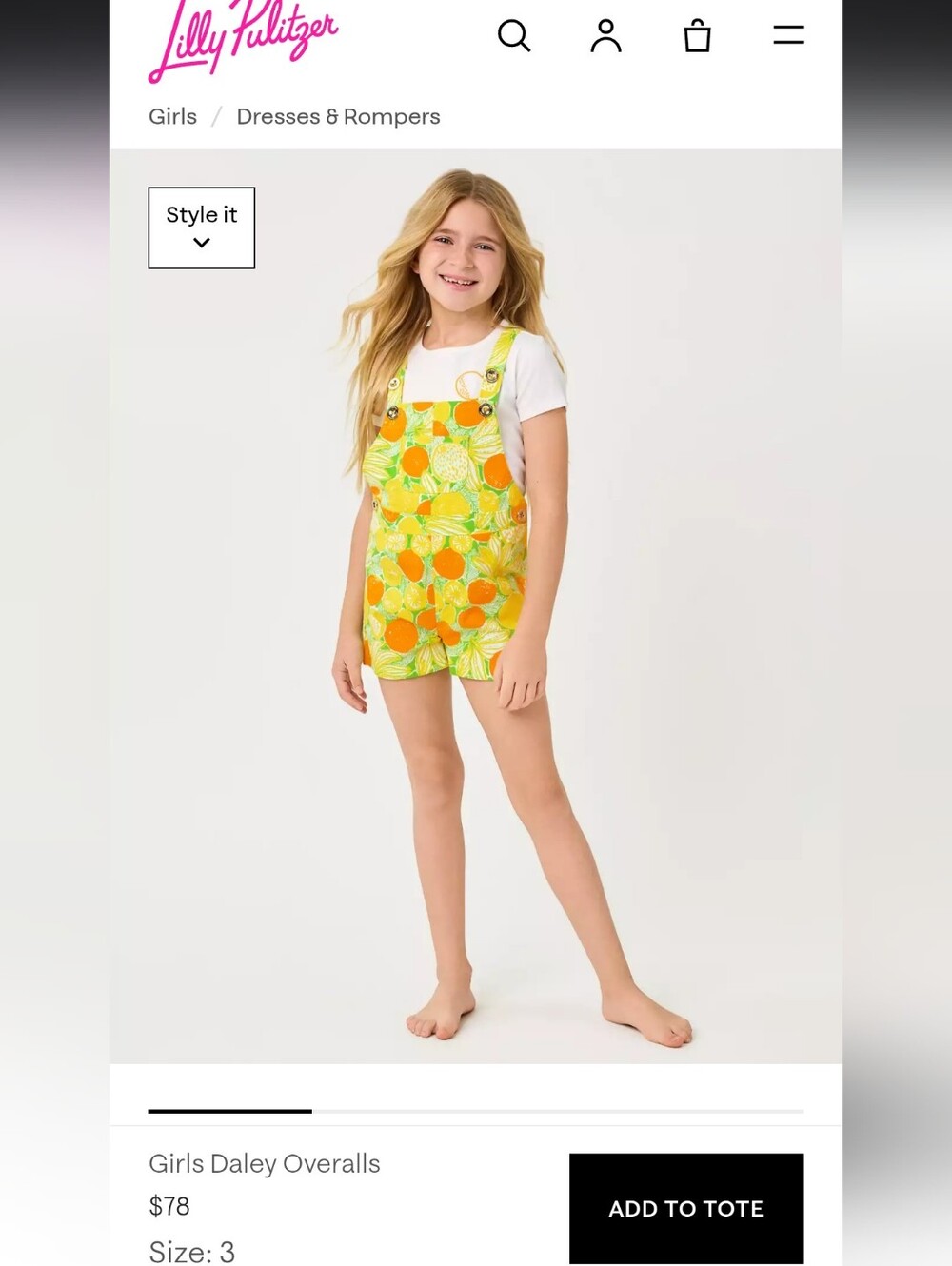 Lilly Pulitzer Yellow & Orange Citrus Short Overalls
